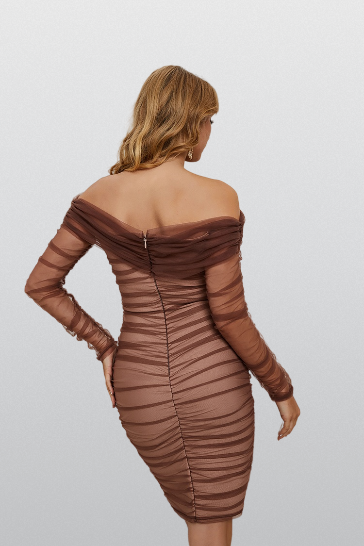 Ashley Brown Satin Ruched Bandage Dress