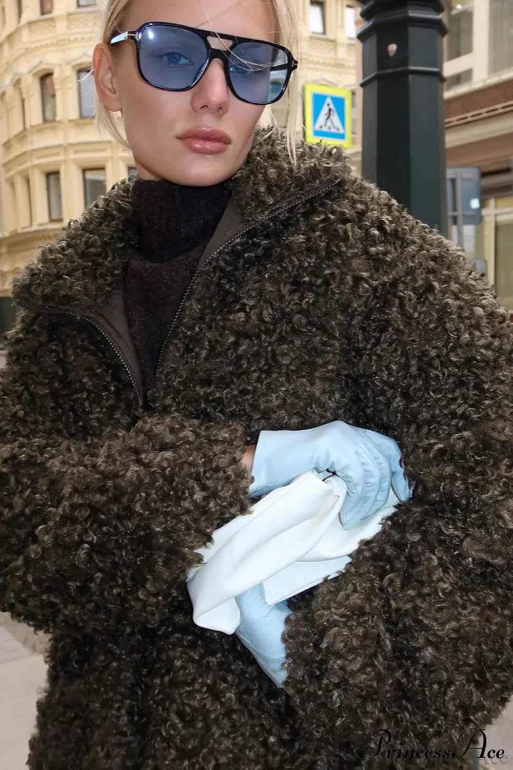 Brown Faux Fur Retro Thick Pullover Wool Coat