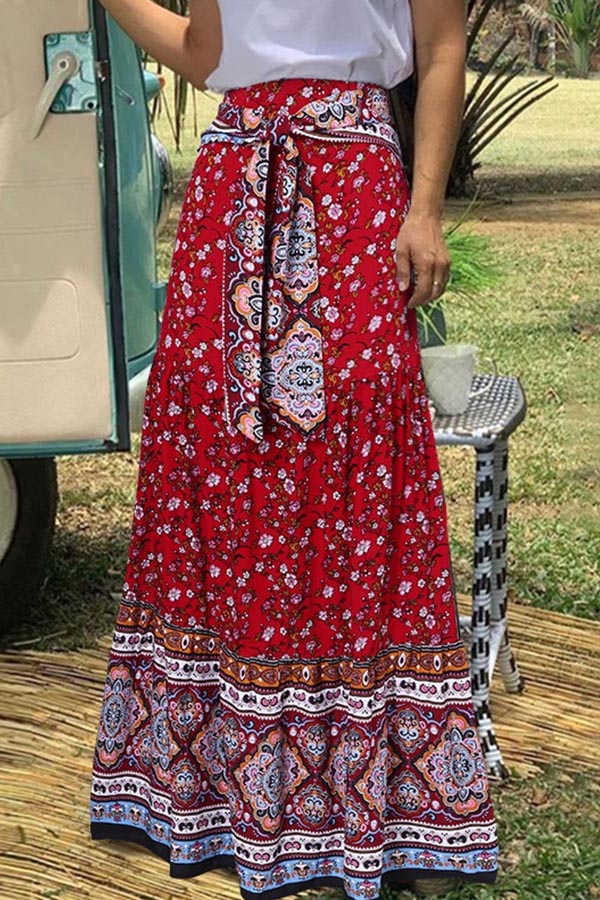 Relaxed Swing Bow Loose Pleated Bohemian Skirt