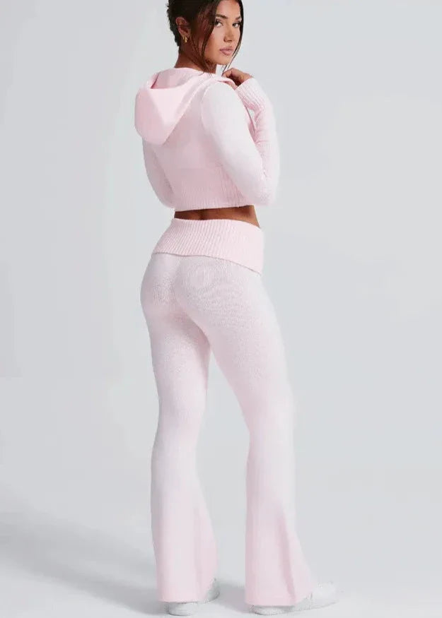 Bliss Knit - Fitted Hoodie and Flare Pants Set