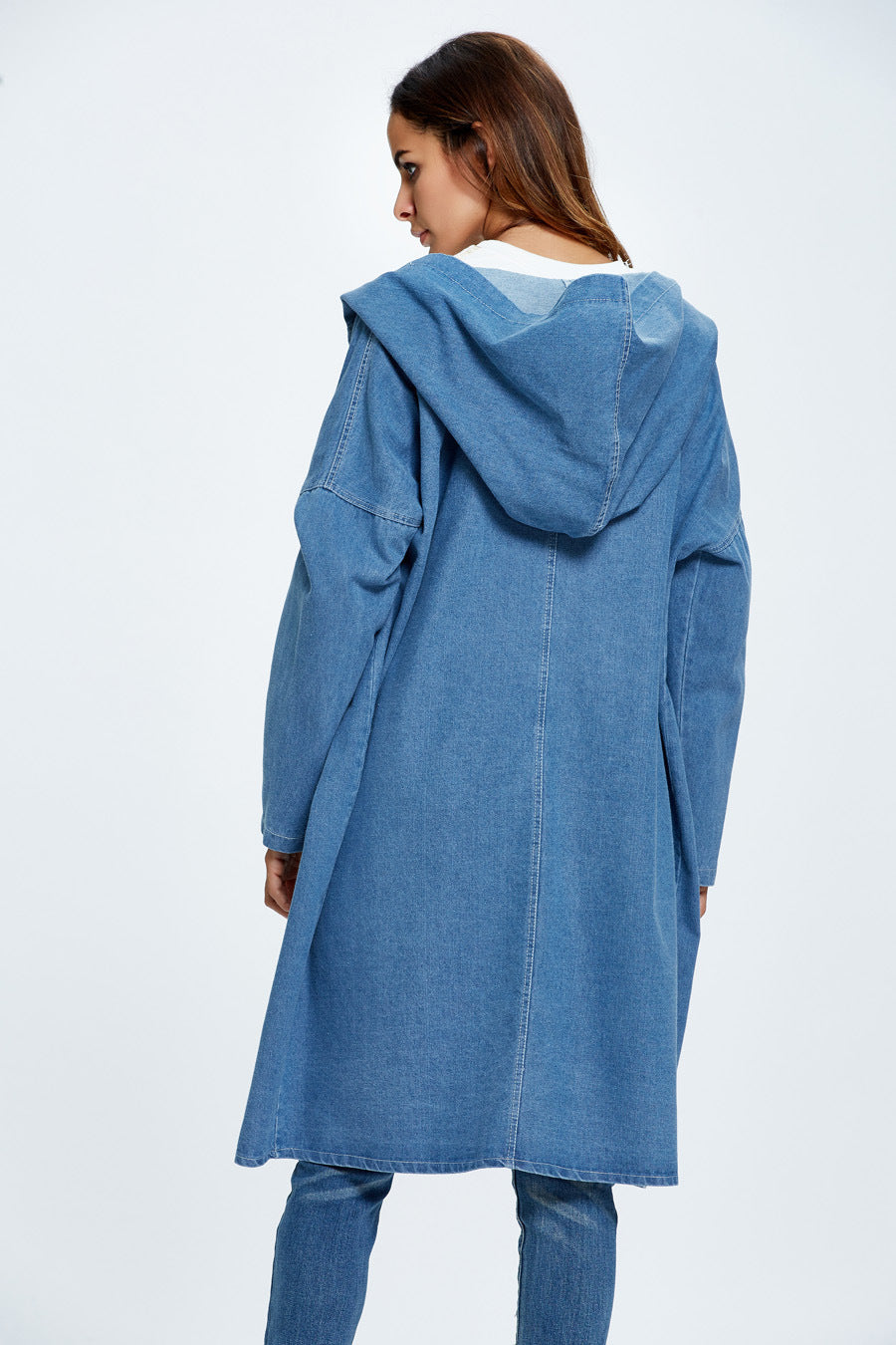 Long Hooded Denim Coat