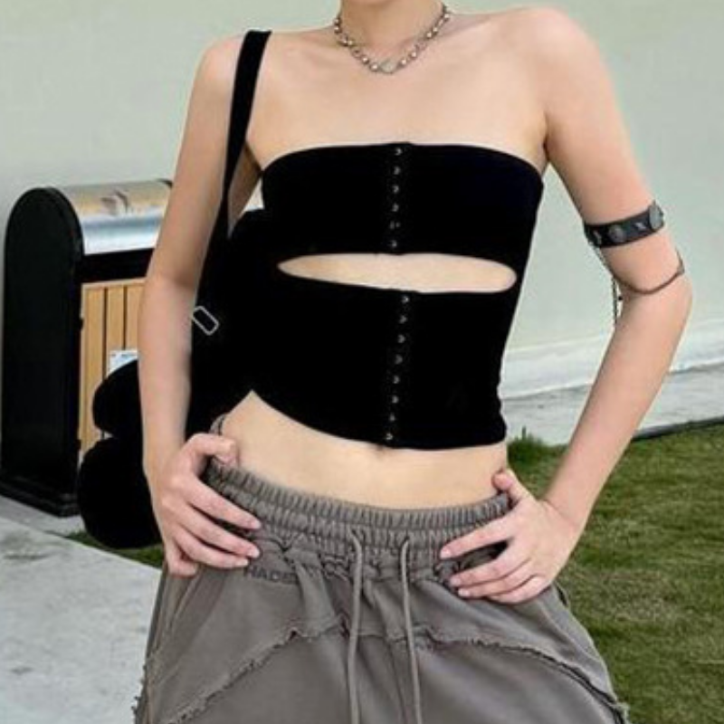 Hollow out solid backless tube cut out top