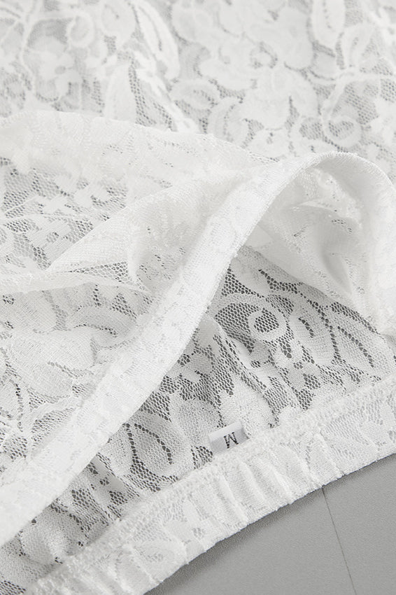 Elegant White Lace High Waist A-line Midi Skirt