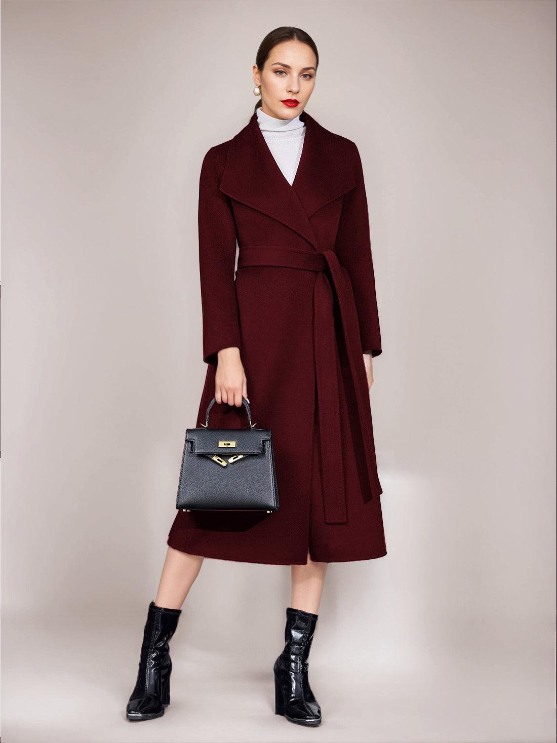 Wool Cashmere Blend Coat Belted Camel Wide Lapel Winter Double-Faced Outerwear For Women 2026