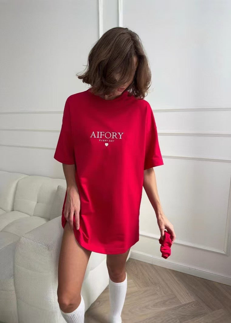 Cherry Script - Oversized Cotton Tee with Graphic Print