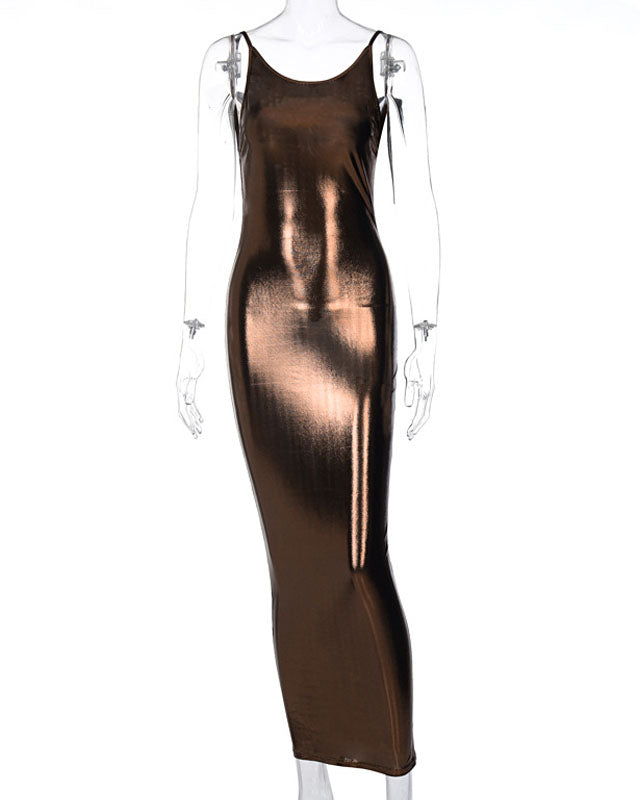 Backless Strappy Metallic Dress