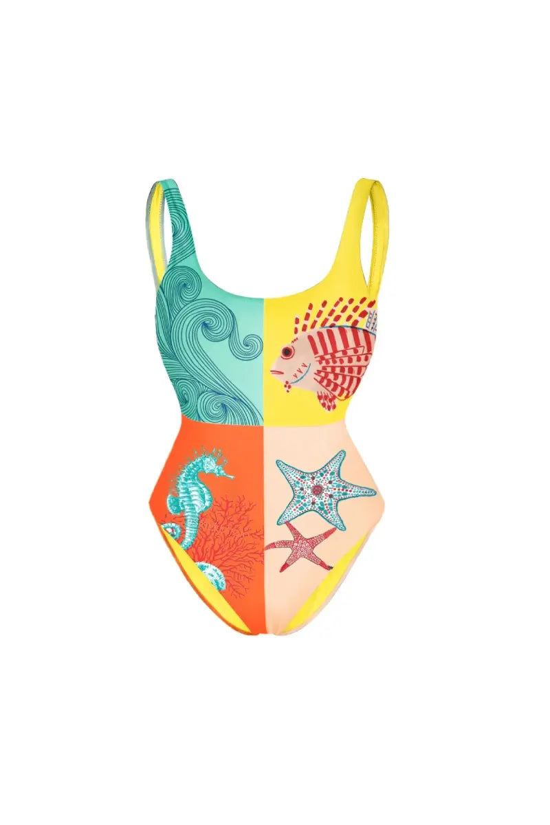 Backless Starfish Print Swimsuit Women