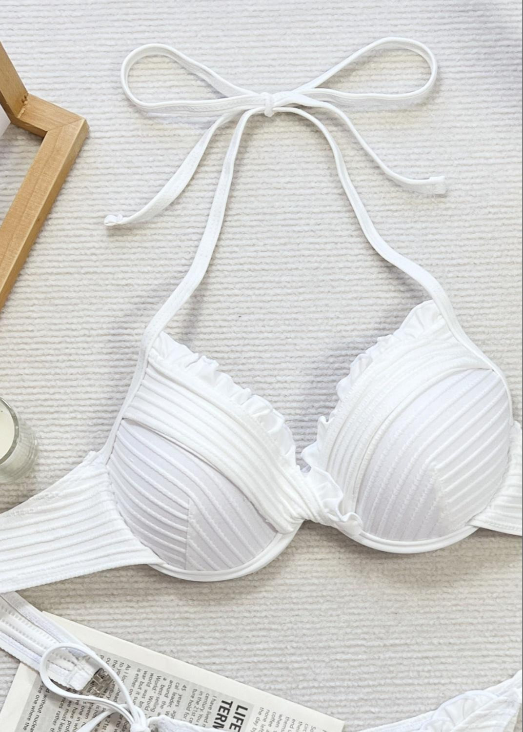 Ivory Ruffle Trim Bikini Set