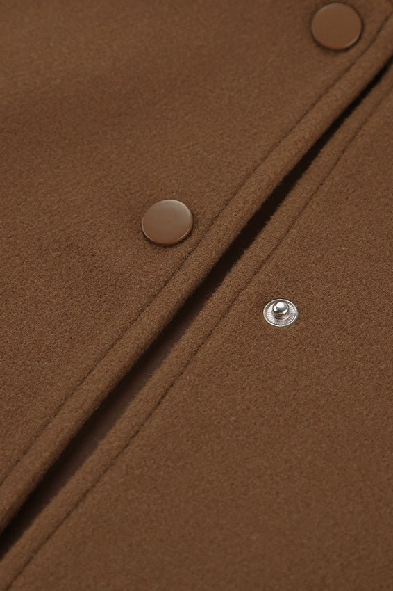 rown Woolen Stand Collar Jacket