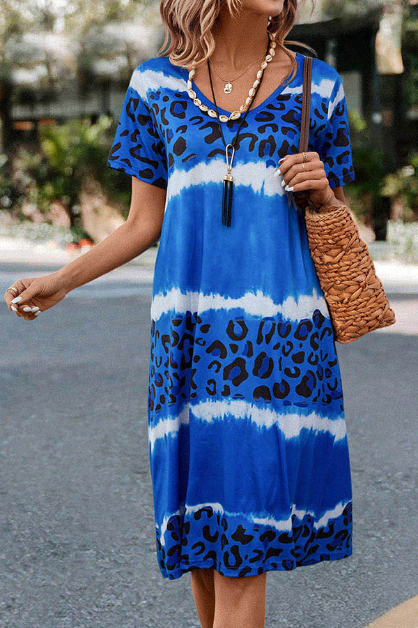 Gradient Leopard Print Casual Midi Dress