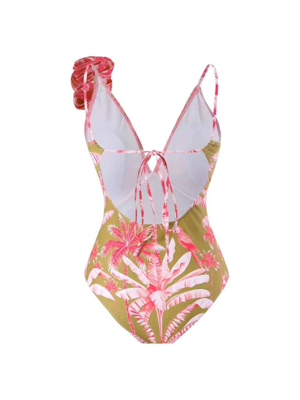 3D Flower Strap Tropical Print Swimsuit & Skirt Coord Set