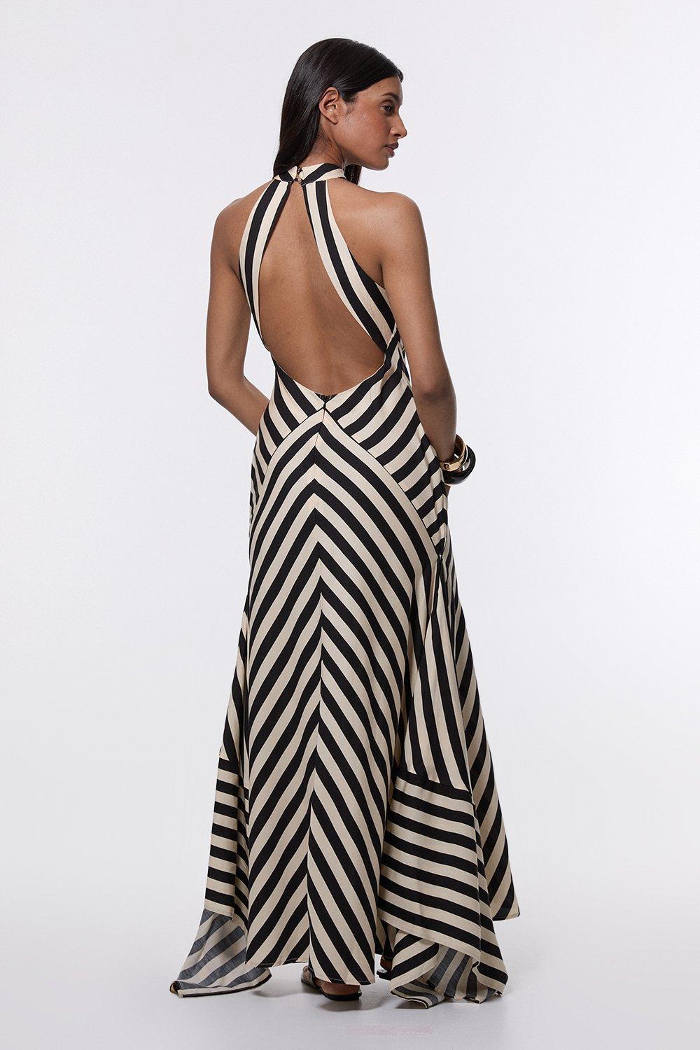 Mono Fluid Stripe Maxi Halter Dress