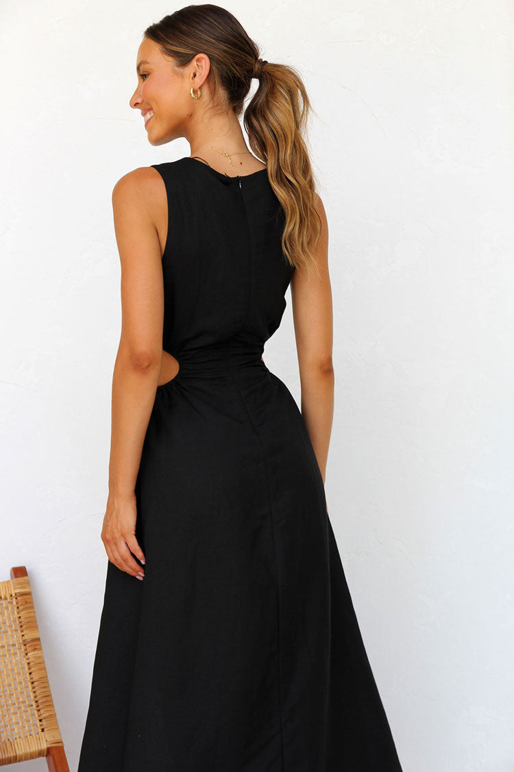 High Neck Side Cutout Waist High Slit Maxi Dress