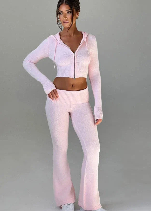 Bliss Knit - Fitted Hoodie and Flare Pants Set