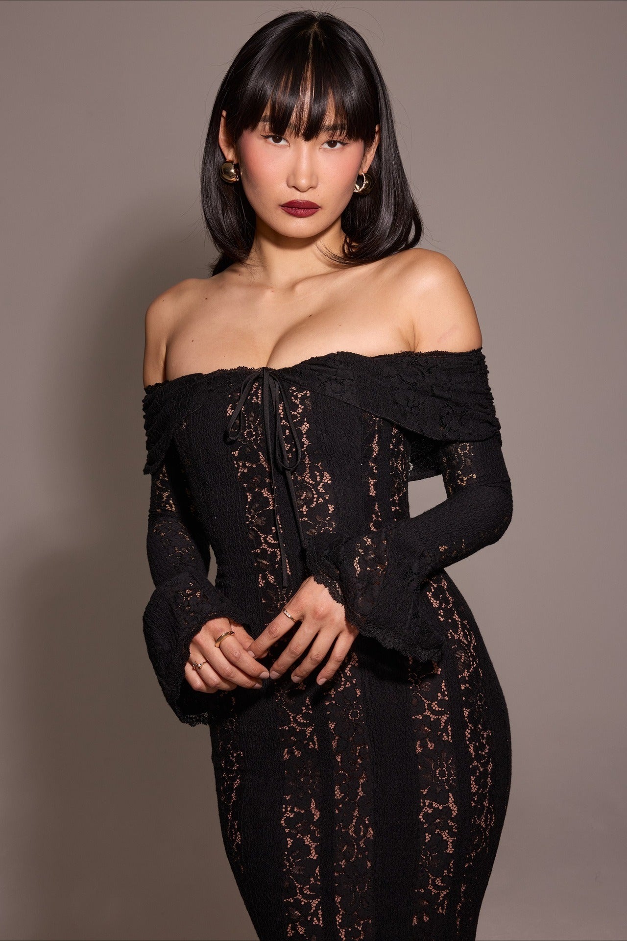 Off Shoulder Lace High Waist Prom Dress