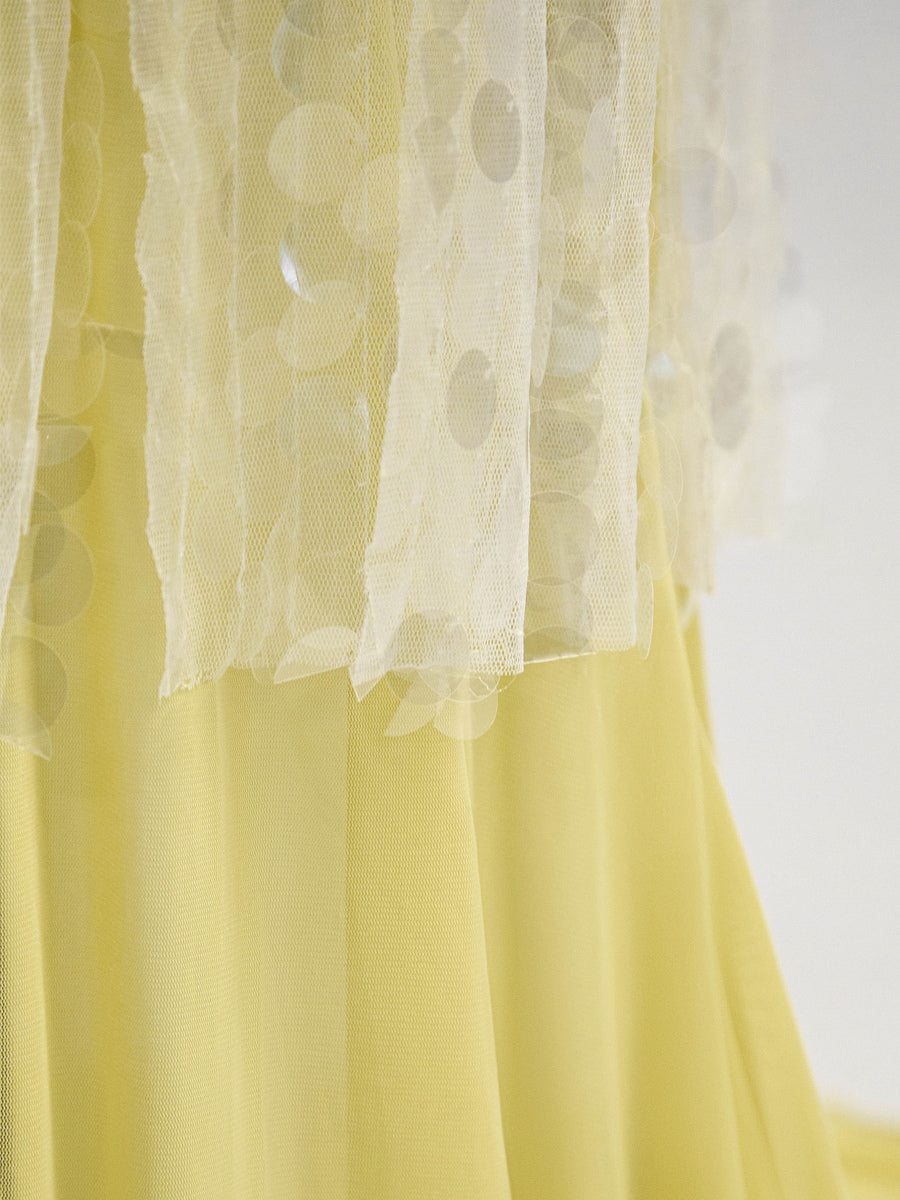 Sequin Sheer Maxi Slip Dress for Women - Butter Yellow Boho Backless V Neck Mermaid Cut Evening Gown - Summer Beach 2026