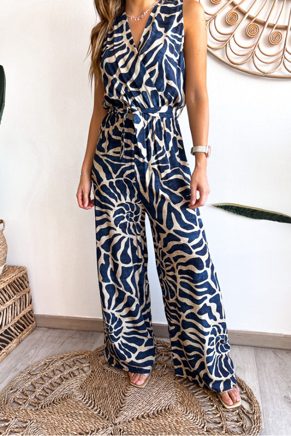 Summer Suit Swirl Print Sleeveless Jumpsuit