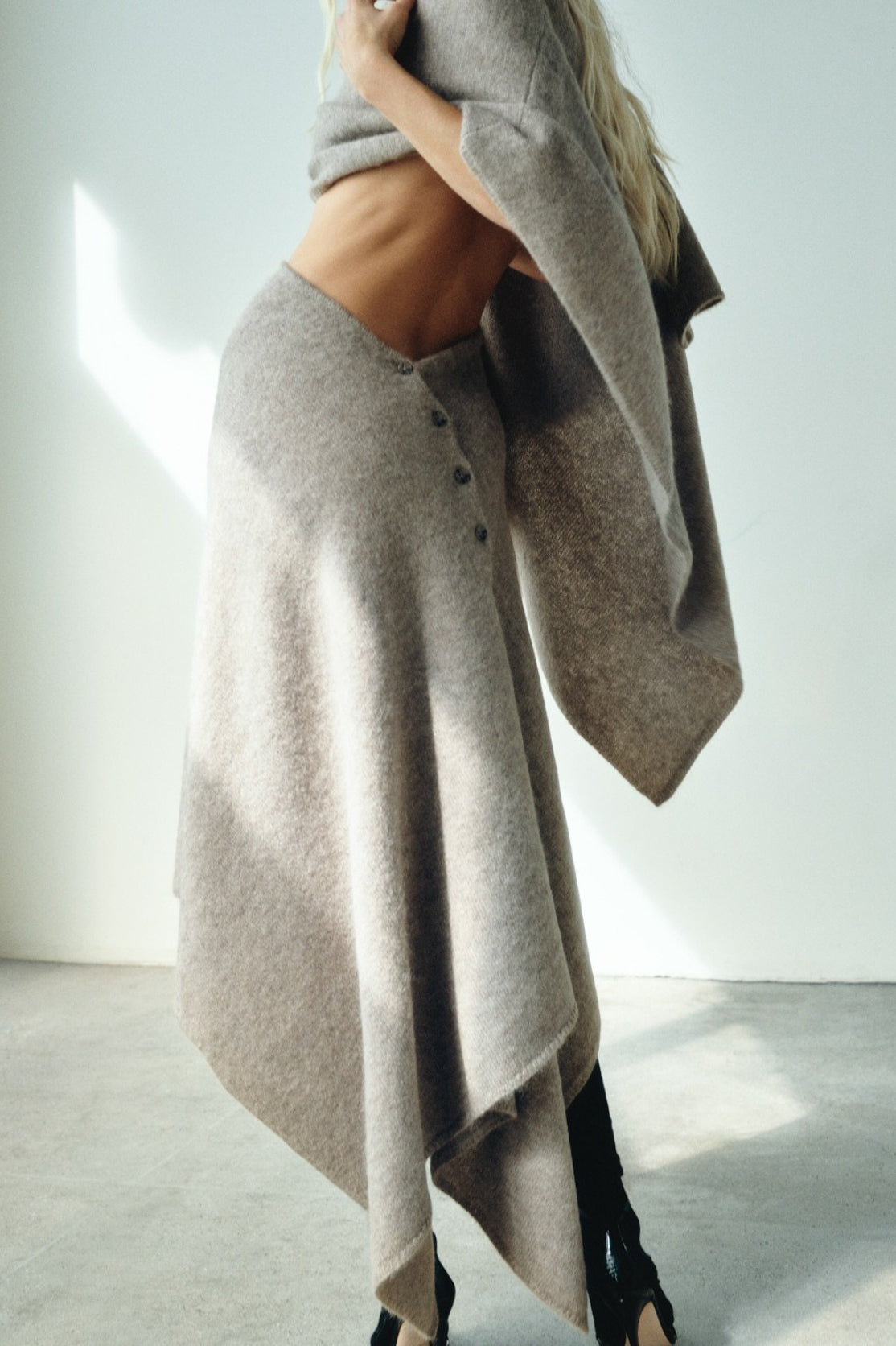 Asymmetric Ribbed Knit Crop Top Matching Skirt Set