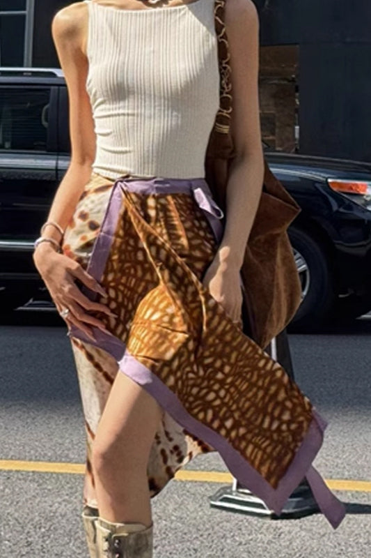 Floral Print Asymmetrical Vintage Midi Skirt