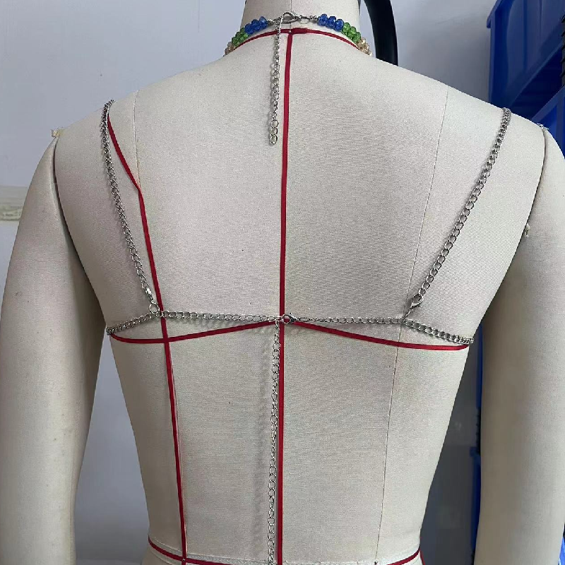 Beaded contrast halter hollow out tassels backless cami cut out top