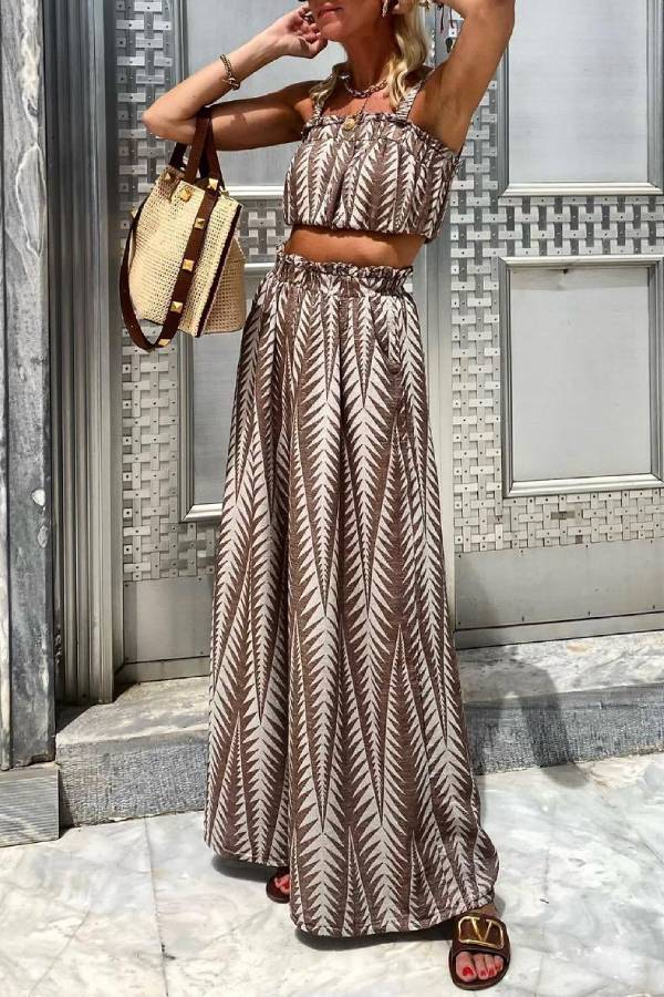 Suspender wide-leg casual elastic pants suit