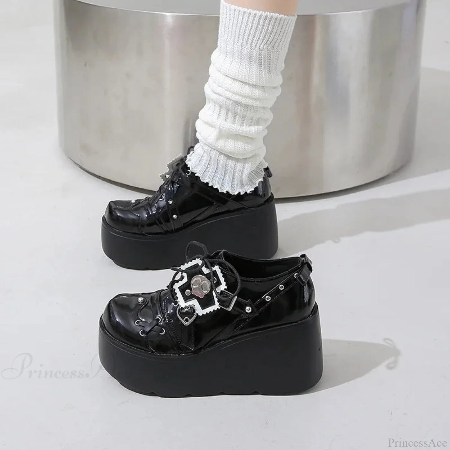 Dark Metal Ornate Platform Tennis Shoe