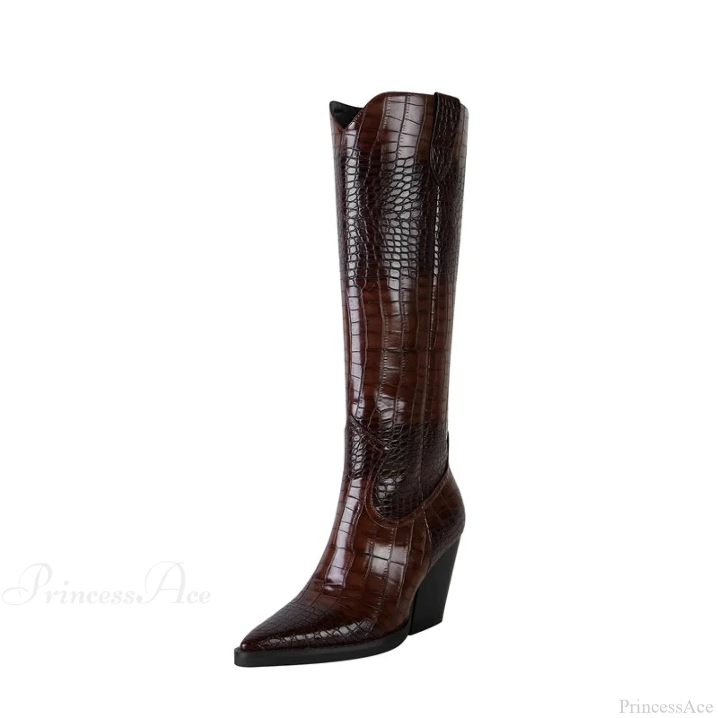 Dark Pointed Broad Heeled Oversized Western Boot