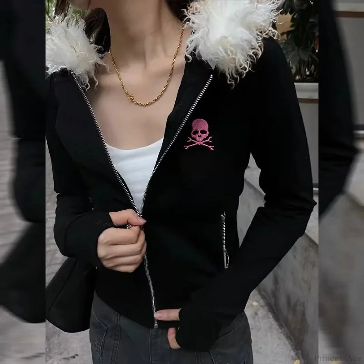 Dark Skull Print Zip Hoodie