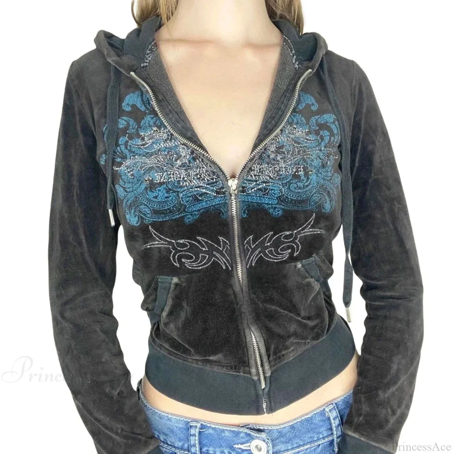 Dark Sparkling Zip Sweater Hoodie