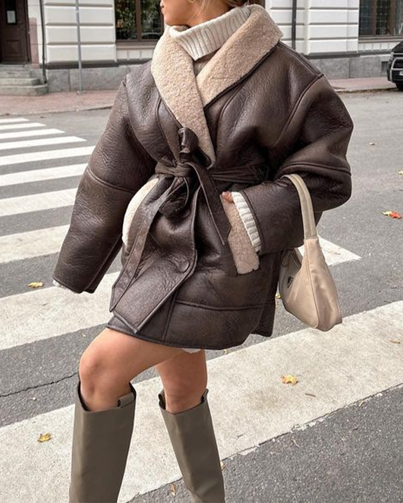 Cashmere Leather Wool Collar Composite Coat