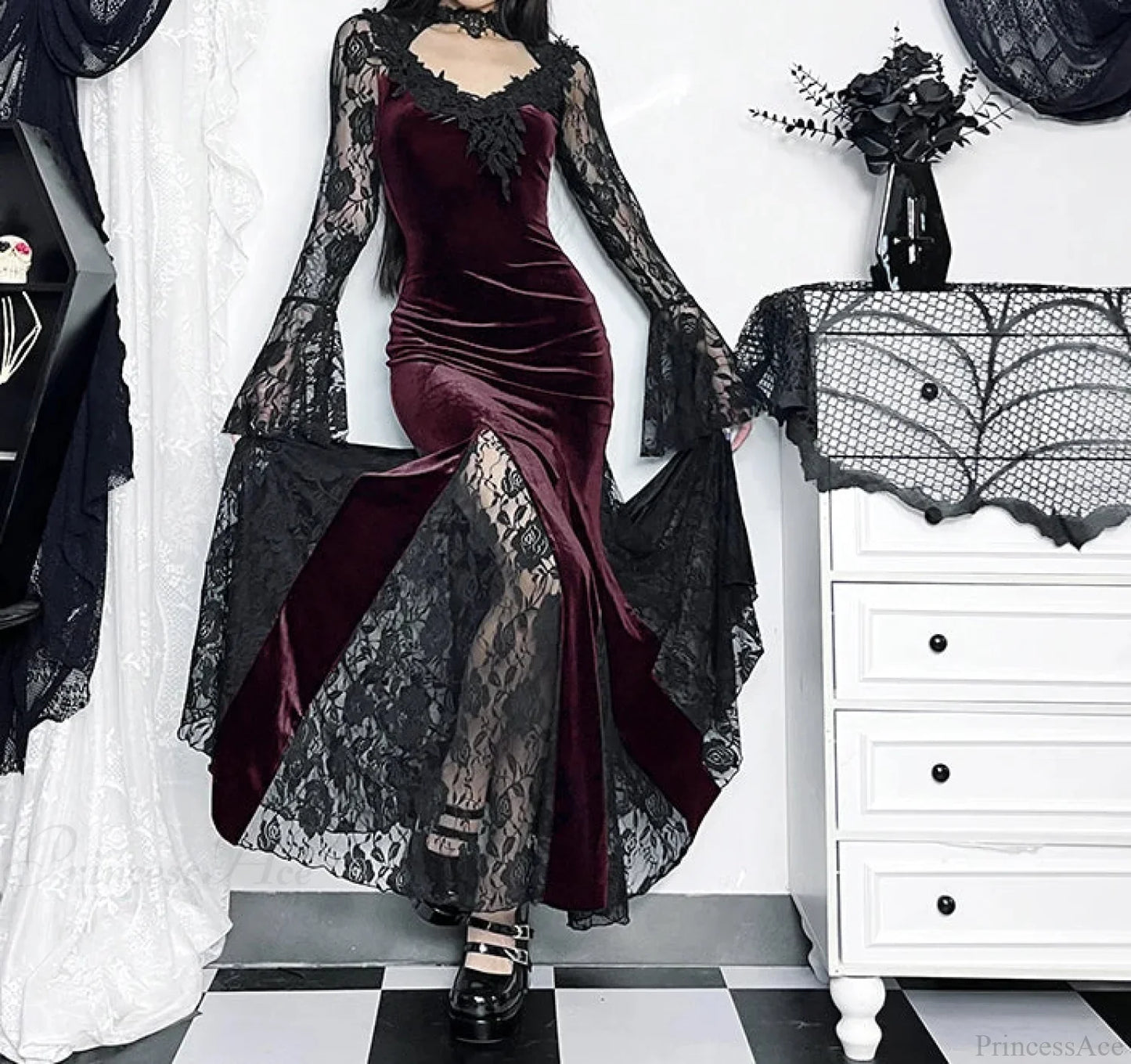 Delicate Fishtail Hollow V-neck Midi Dress