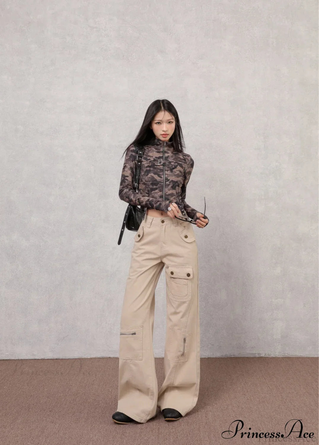 Denim Multi-Pocket High Waist Flared Cargo Pants