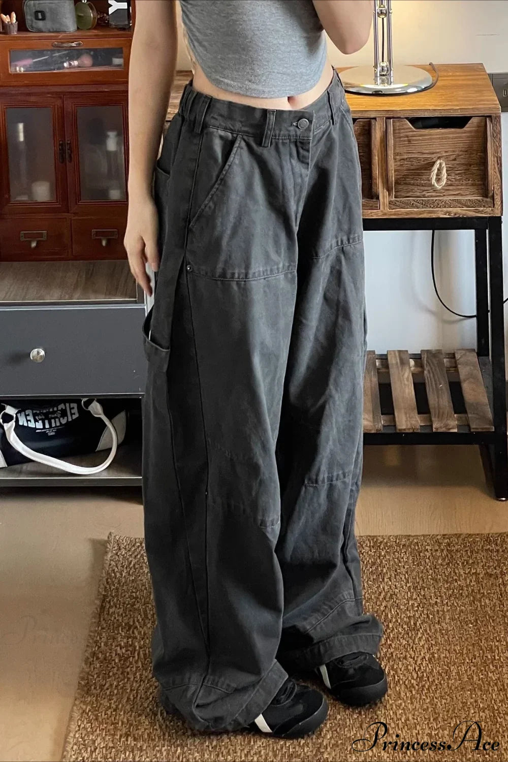 Denim Washed Distressed Loose Cargo Pants