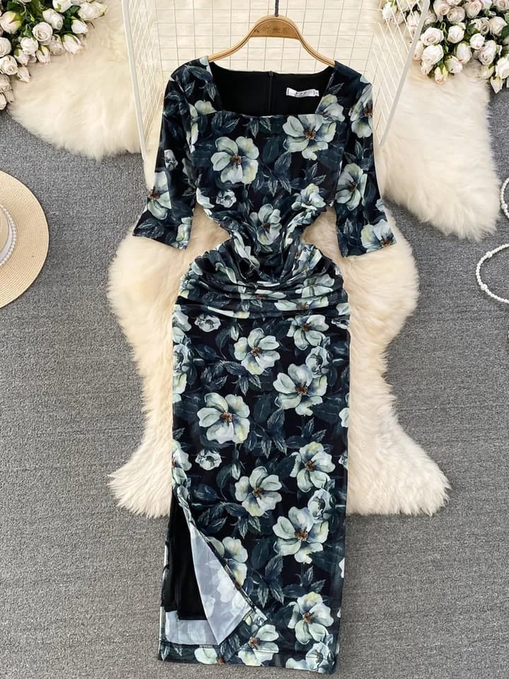 Floral Print Mesh Tulle Dress