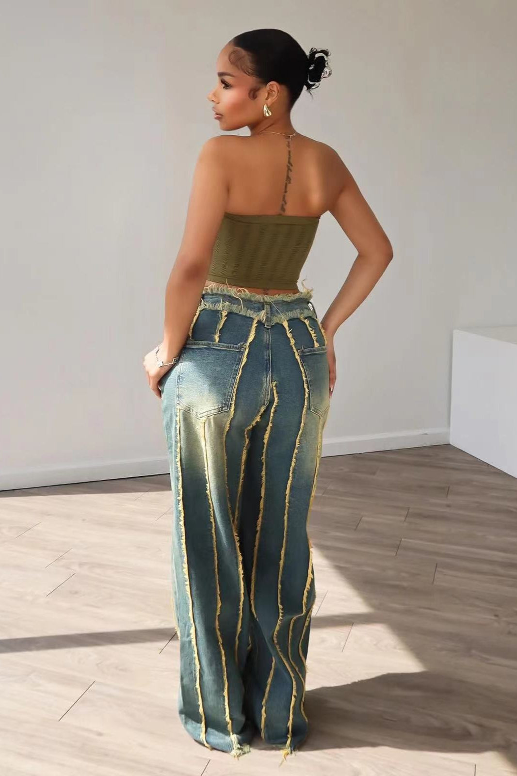 Patchwork Stretch Denim Jeans