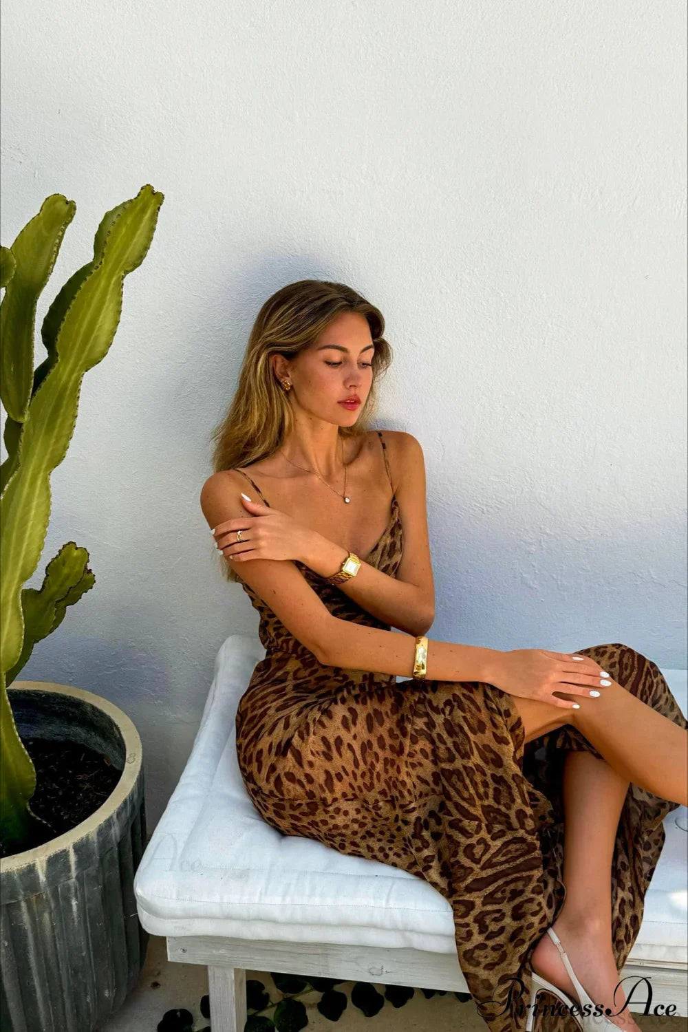 Draped Slip Leopard Print Maxi Dress