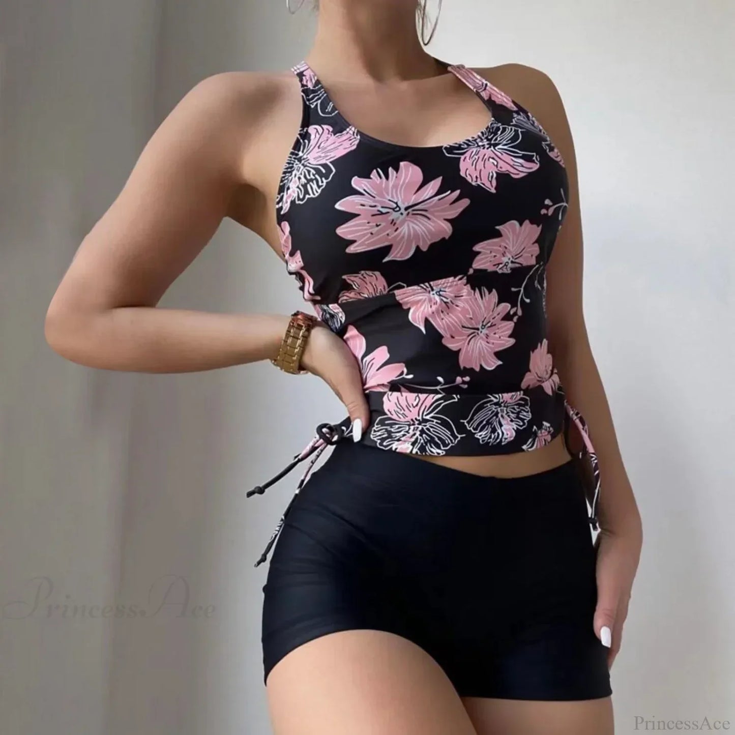 Drawstring Strap Crew Neck Two Piece Set