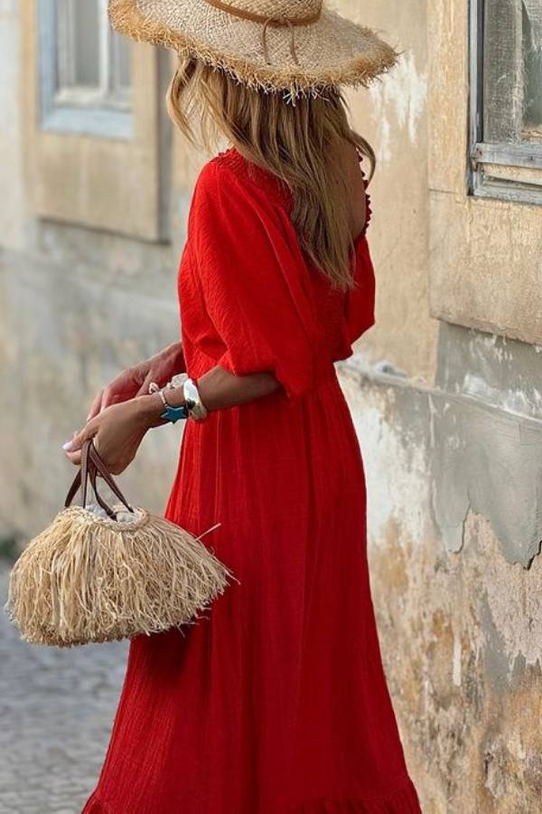 V-neck Ruffled Loose Maxi Dress
