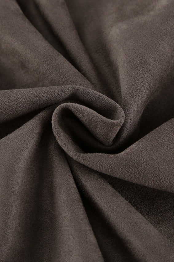 Retro Gray Suede Pilot Stand Collar Zip Jacket