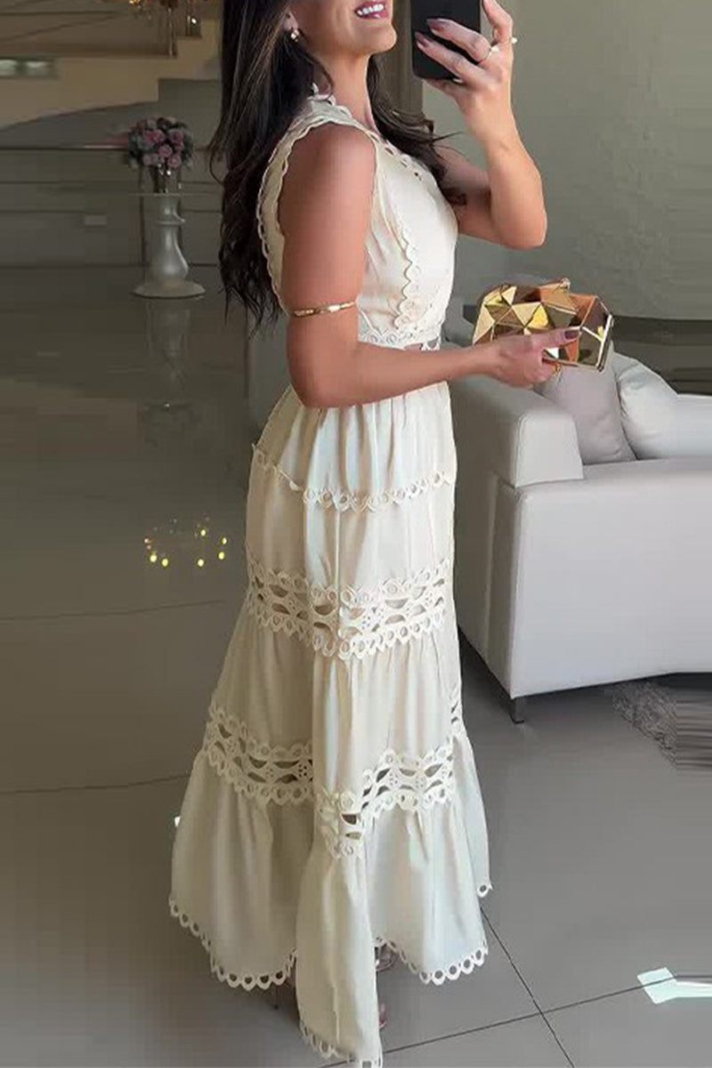 Eternal Grace Crochet Cutout Lace Trim A-line Maxi Dress