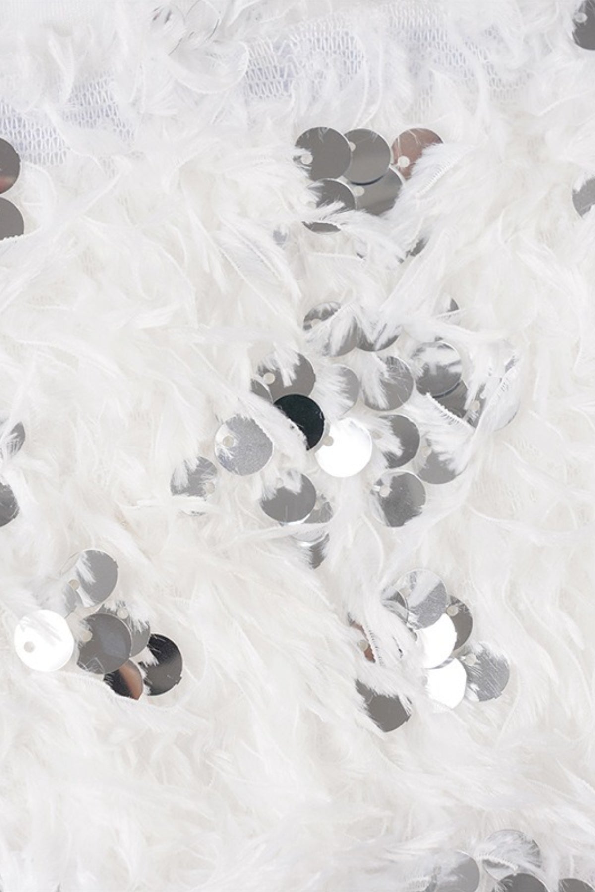 White Sequin Faux Fur Bustier Crop Top