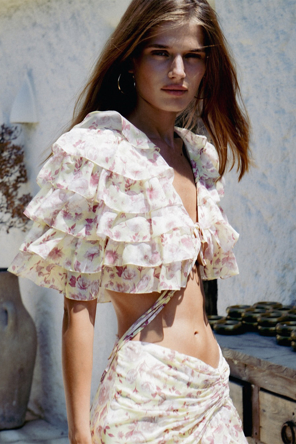 Ruffled Tiered Split Cake Skirt Two Piece Set