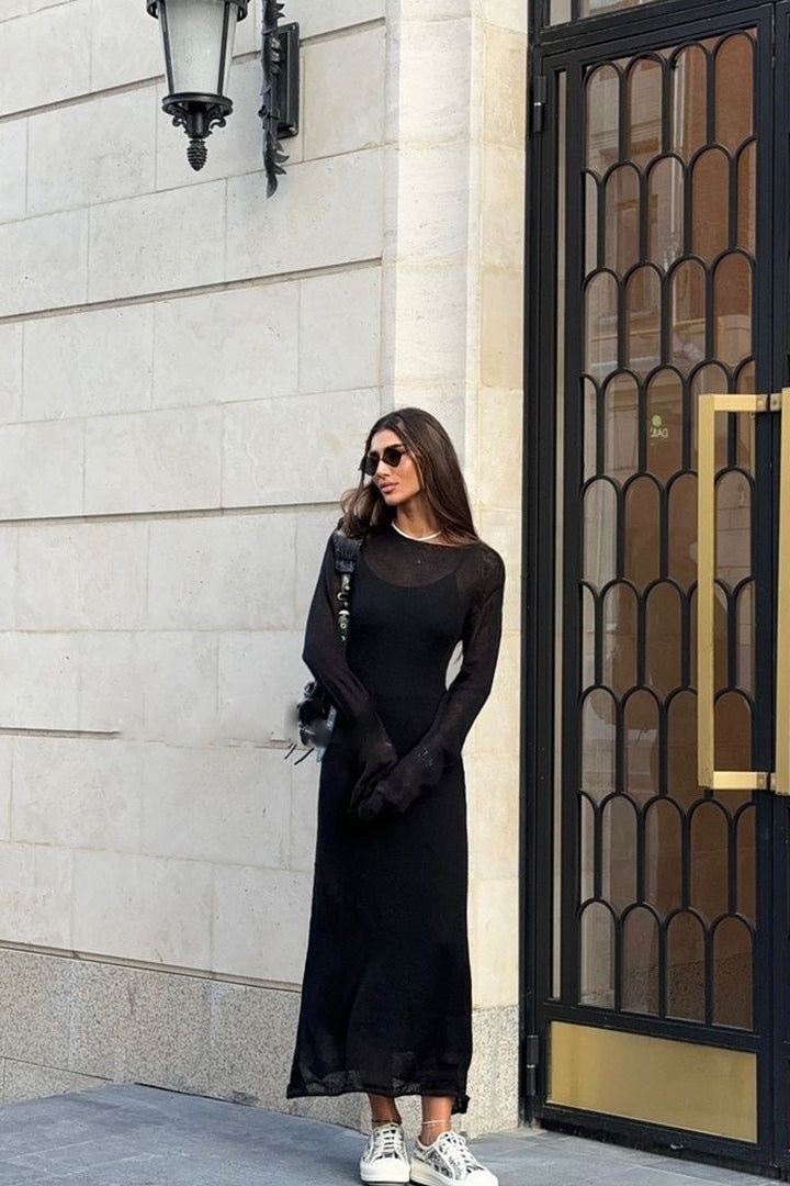 Hollow Out Pink Bodycon Knit Maxi Dress