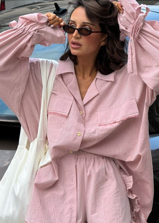 Cotton Bloom - Ruffled Lounge Set with Oversized Shirt