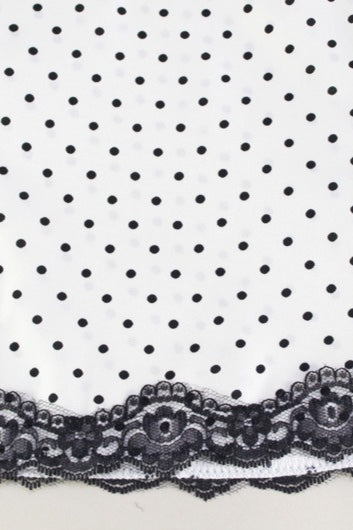 Polka Dot Halter Lace Trim Plunging V-Neck Scalloped Hem Mini Dress