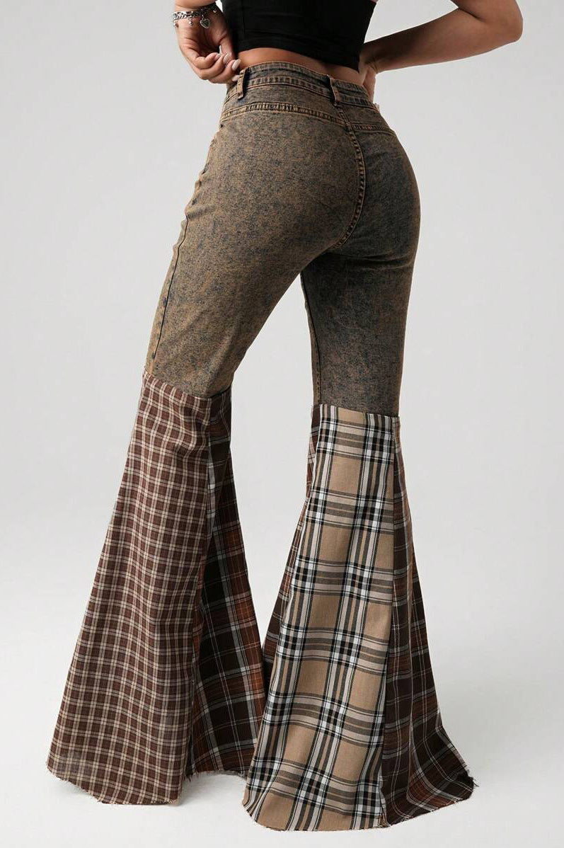 Plaid Patch High Waist Flare Jean