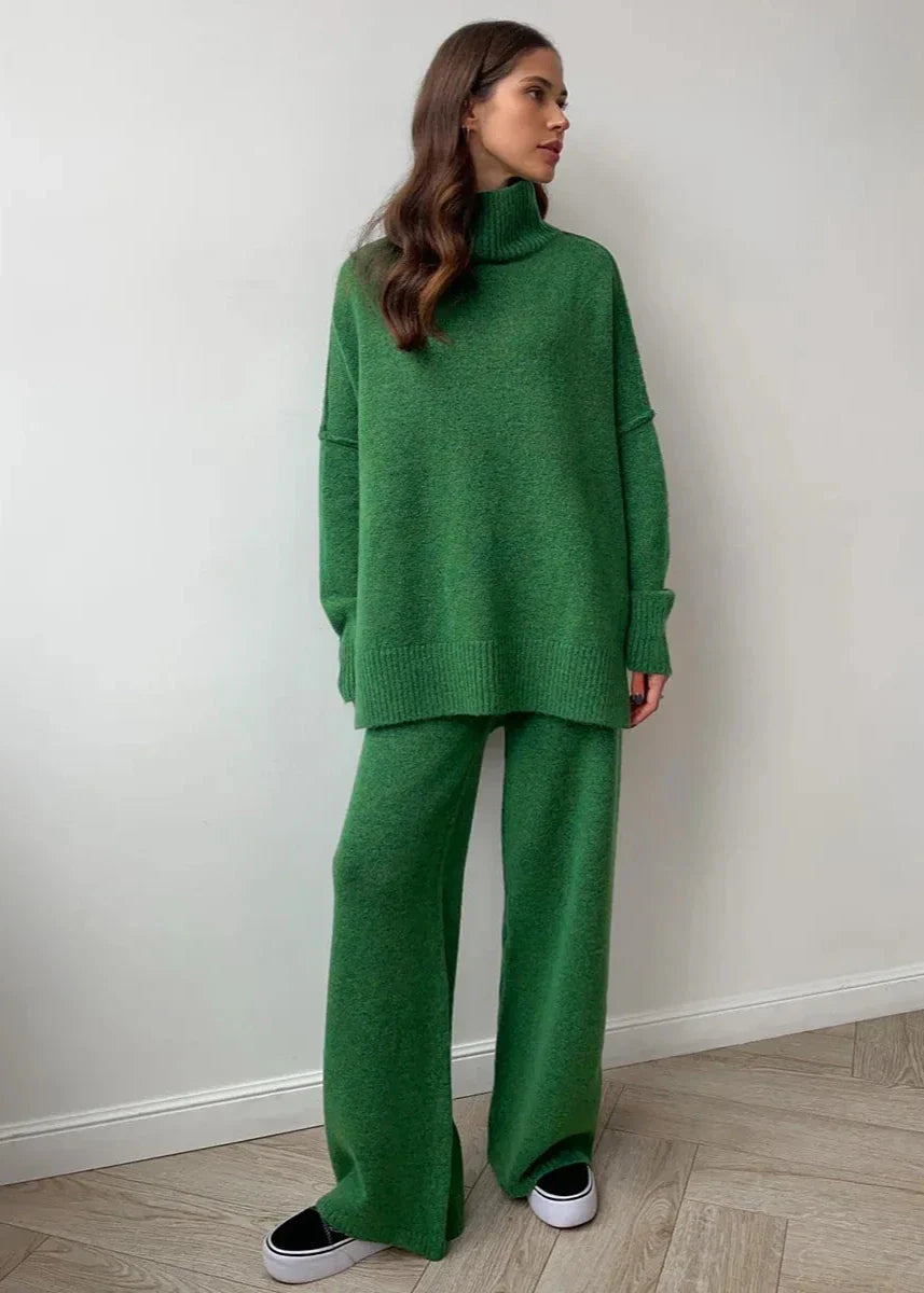 Bold Comfort - Oversized Knit Turtleneck and Pants Set