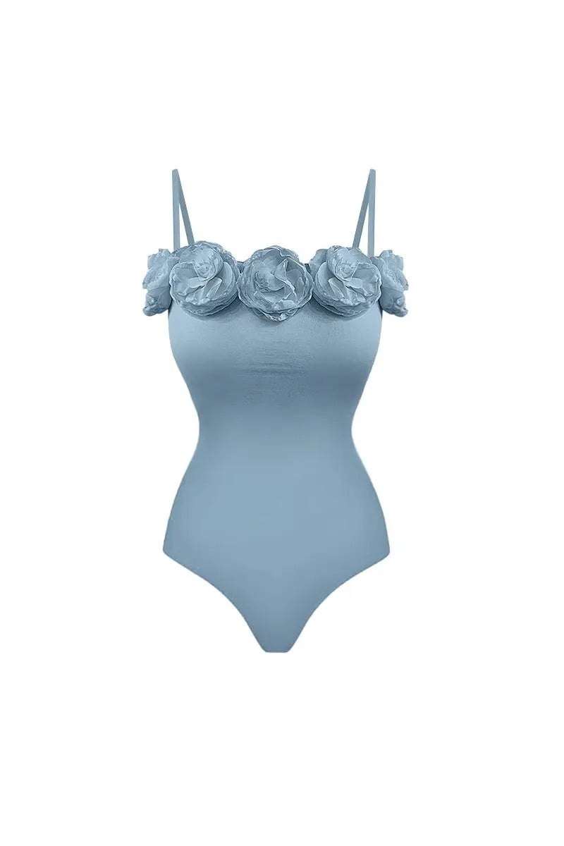 French Style Swimsuit with Handcrafted Floral Appliqué