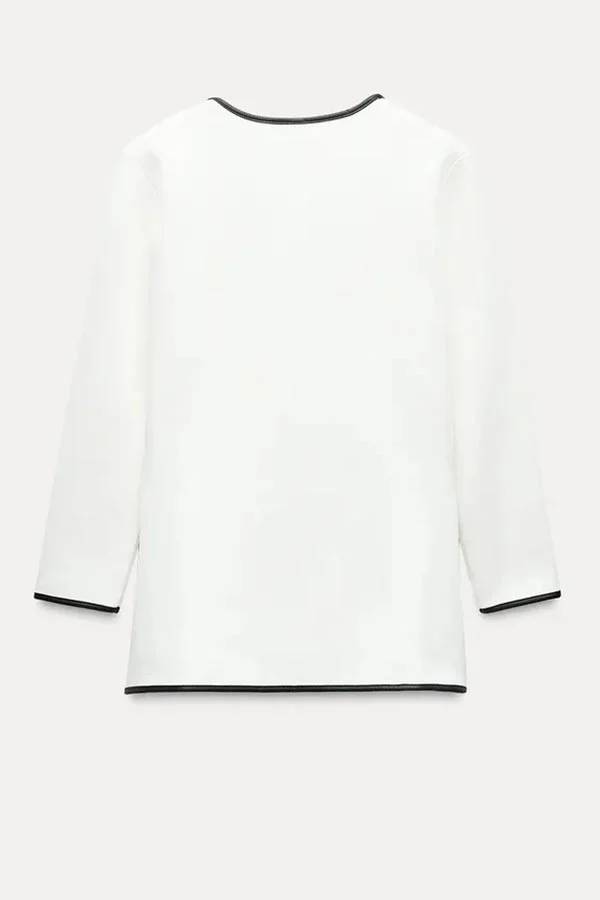 Take My Chances Contrast Trim Gold Button Long Sleeve Loose Jacket