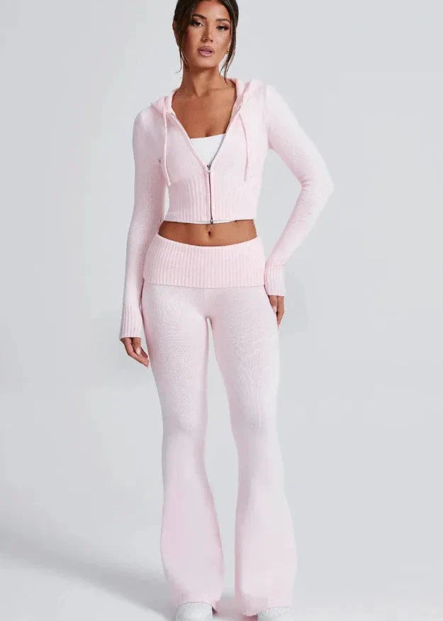 Bliss Knit - Fitted Hoodie and Flare Pants Set